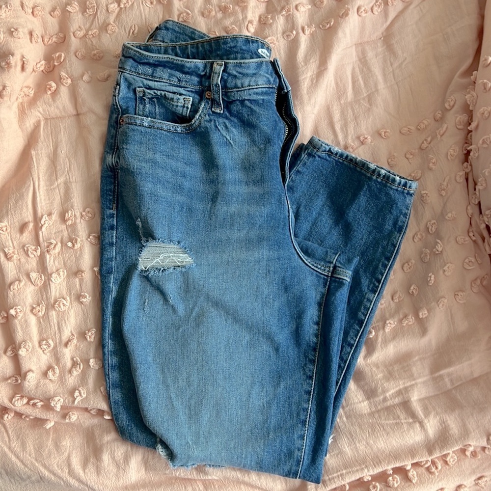 Distressed OG straight high rise jeans